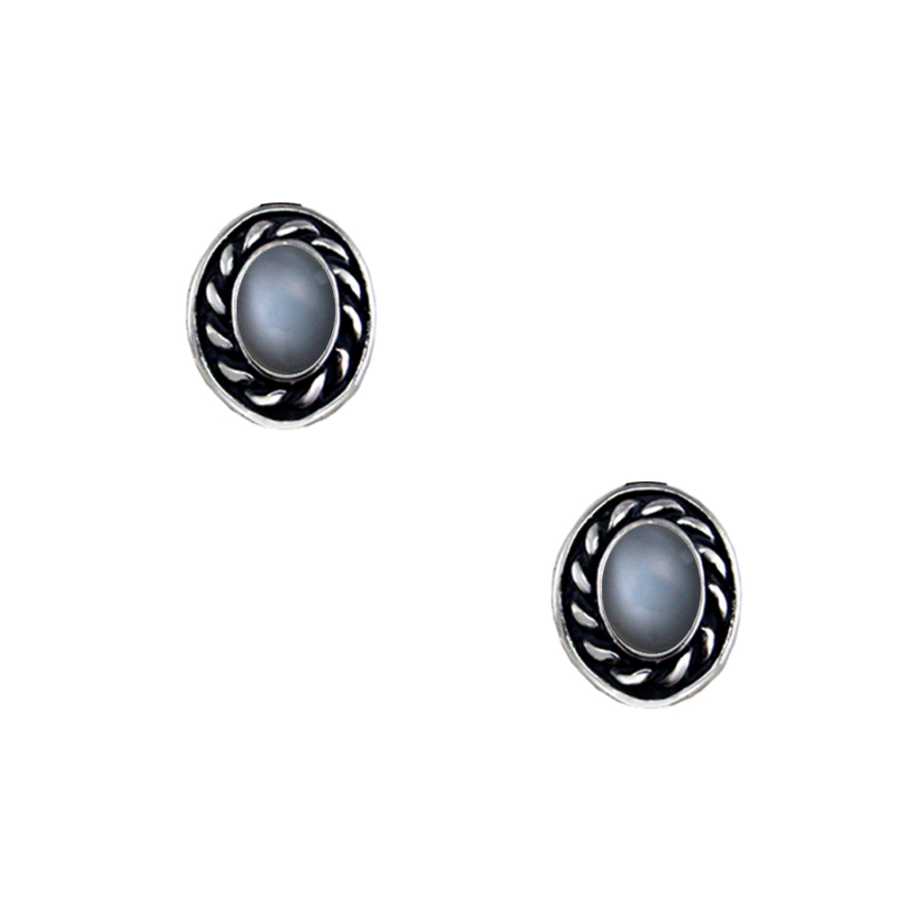 Sterling Silver Little Grey Moonstone Post Stud Earrings